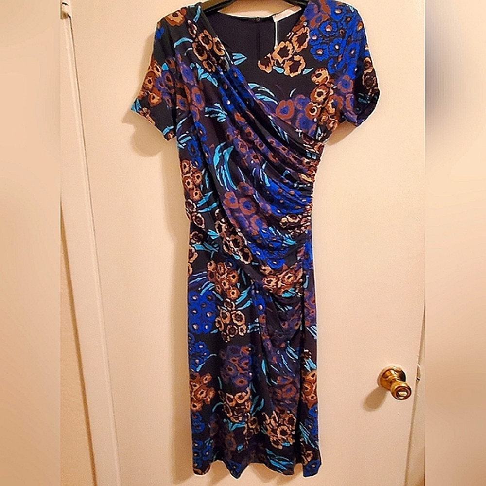 NWT HUGO BOSS Erykah Dress Size S Multicolor Floral Print Ruched